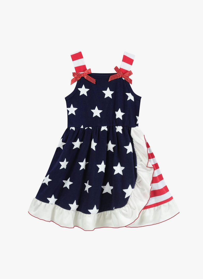 CM-Kid Little Girls Dress Summer Toddler Girl Clothes 4th of July Dress Kids 2-8 Years, Size -7T