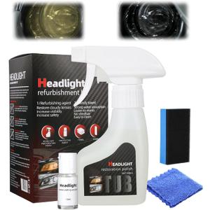 Automotive Headlamp Restoration Fluid Kit, Car Headlight Cleaner and Restorer Coating Spray Kit, Without Sanding or Disassembly, Durable Headlight Repair Kit for All Vehicle Types, 180ml (1Set)