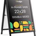 T-SIGN Outdoor A-Frame Sidewalk Sign 22x28 Inch Sandwich Board, Black Coated Steel Metal Double-Sided, Heavy Duty Slide-in Folding Frame Sign Holder, 2 Corrugated Plastic Poster Boards, Display Stand