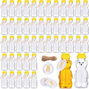 Mifoci 48 Pcs 8 oz Plastic Bear Honey Squeeze Bottle with Flip Top Lid Empty Honey Jar Containers Bear Cup with 48 Thank You Tags and Jute Rope for Baby Shower Favor