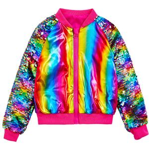 ZYBOUTIC Little Girls Sequin Jackets Kids Sparkle Jacket Zip Up Outwear Toddler Boys Glitter Sleeve Shiny Metallic Coat Birthday Cloth Christmas Rainbow HP 6 Years