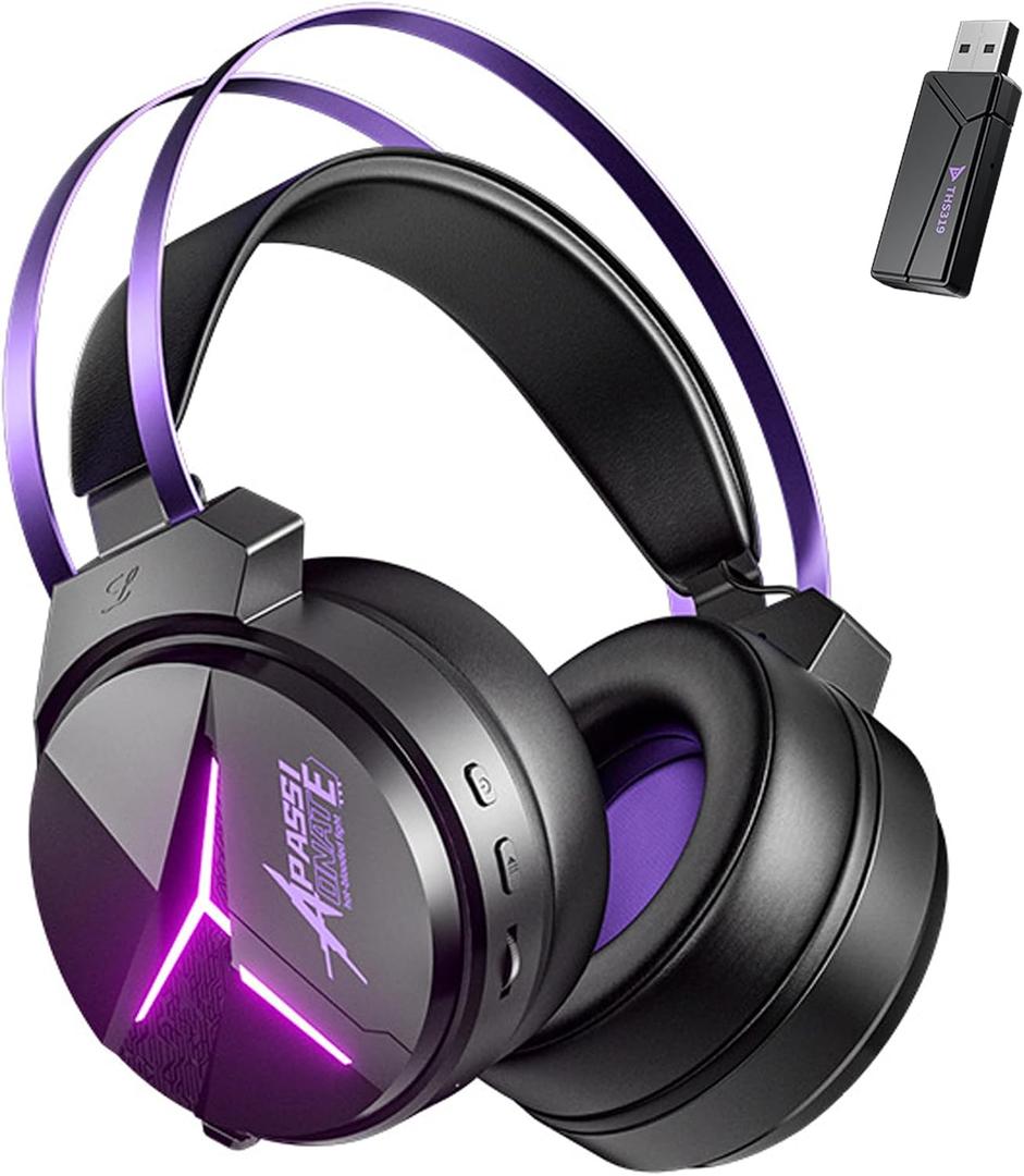Wireless Gaming Headset for PC,Laptop,Ps4, Ps5, Switch,Noise Cancelling Over Ear Headphones with Mic,RGB Light, Soft Memory Earmuffs-Black Purple