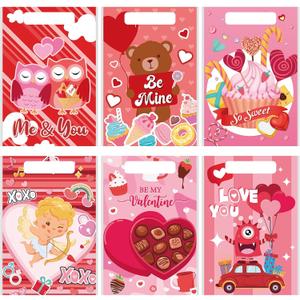 Tatuo 150 Pieces Valentine's Day Gift Bag Valentines Treat Bags for Kids Valentine's Day Goodie Candy Snack Bags Valentine's Cellophane Gift Bag Party Favor Classroom Gift, 6 Designs (Cartoon)