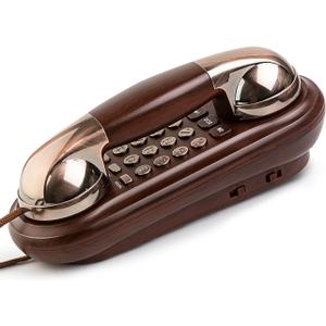Sangyn Corded Phone Vintage Wood Grain Wall Phone, No AC Power Required, 3 Speed Dial Keys, Big Buttons, Loud Mechanical Ringer, Volume Control, Redial, Mute, Flash, Landline Phone for Home House