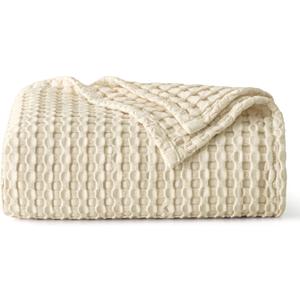 Bedsure Cooling Cotton Waffle Twin XL Blanket - Lightweight Breathable Blanket of Rayon Derived from Bamboo for Hot Sleepers, Luxury Throws for Bed, Couch and Sofa, Beige, 66x90 Inches