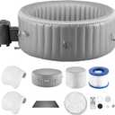 VEVOR Inflatable Hot Tub, 6 to 8 Person Capacity, 94.5 x 26in Round Portable Outdoor Spa, with 130 Soothing Jets, Headrest, LED Light, Cover, Multi-Function Control Panel, PVC Outdoor Hot Tub, Grey