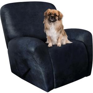 ANARACHON Leather Like Recliner Chair Covers Heavy Duty, 4 Pieces Recliner Cover for Recliner Chair, Leather Cover for Recliner Slipcovers Washable for Pets (Navy) (1 Seater)