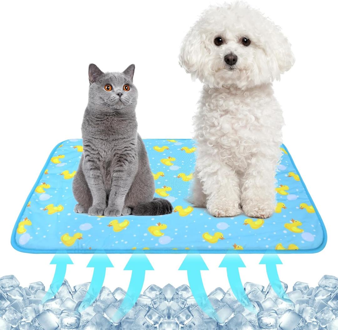 NACOCO Summer Pet Cooling Mat - Cat Dog Cushion Pad Sleeping Cool Ducks Comfortable Soft for Pets Kids and Adults(Blue Duck, S) (S: 15.5'' x 19.5'')