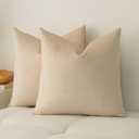 a moment Pack of 2 Beige Stain-Resistant Throw Pillow Covers Pet-Friendly Pillowcases Cushion Covers for Sofa Couch Bed Outdoor Waterproof 20x20 Inch