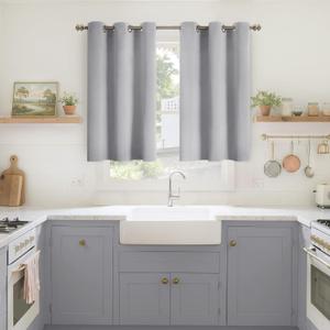 YoungsTex Light Grey Blackout Curtains 40 Inches Length for Kitchen Window - Short Thermal Insulated Drapes with Grommet Darkening Privacy for Bathroom Bedroom, 2 Panels, 42 x 40 Inch