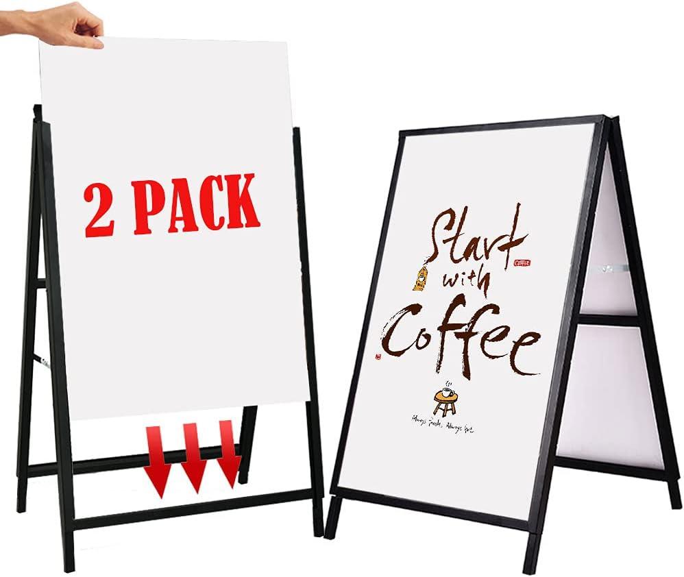 YDisplay A Frame Sign Heavy Duty Sidewalk Sign for Poster Board 24x 36 inches Double-Sided Sandwich Sign,Including 2 Anti-Glare Covers & Corrugated Boards for Indoor Outdoor,Black, 2pack