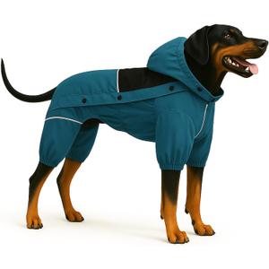 LOVELONGLONG Waterproof Dog Raincoat with Removable Hood  Outdoor Full Body Dog Jacket, Windproof Snowproof Shell Suit  All Season Pet Rain Gear Ocean Teal XL (XL (Back 18"))