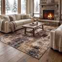 Merelax 8x10 Washable Brown Red Area Rugs for Living Room, Non-Slip Backing Modern Abstract Large Rug, Stain Resistant Low Pile Carpet for Bedroom, Dining Room, Home Office Decor