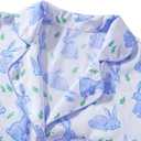 Women Easter Pajamas Set Cute Bunny Button Down Shirt and Shorts 2 Piece Pj Set Y2K Easter Outfits (Blue, M)