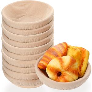 Gejoy 20 Sets Bread Proofing Baskets Bulk 8.5 Inches Round Shaped Banneton Dough Proofing Bowls Kit with Cloth Liner and Plastic Scraper Sourdough Proofing Basket for Home Sourdough Bakers Supplies