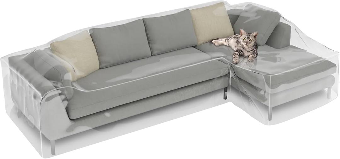 Clear L Shape Couch Cover 131" x 74" x 41" Thick Heavy Duty Waterproof Shield Vinyl Sofa Covers for Sectional Couch Sofa for Pets Prevent Scratch by Dogs Cats, Right