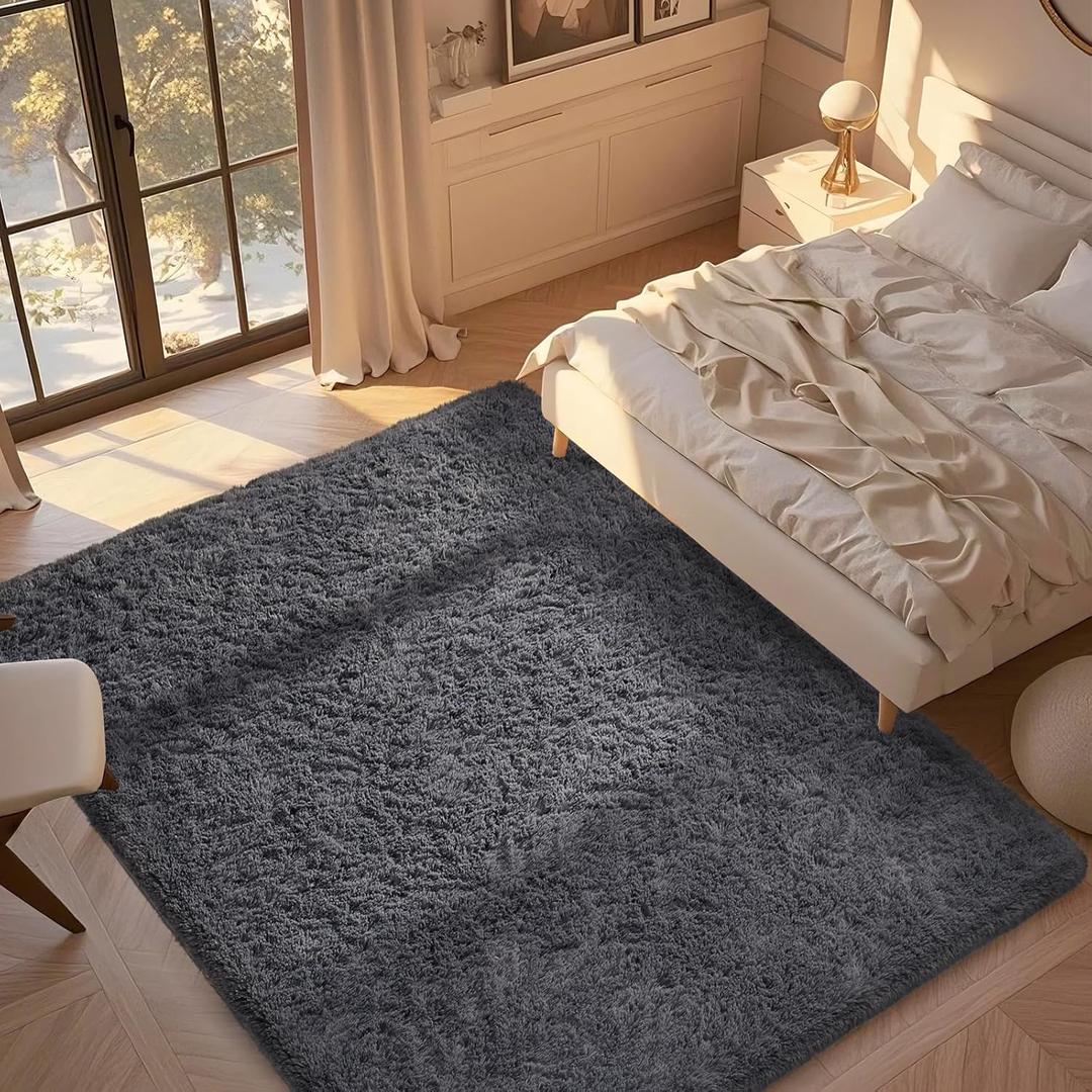 Ophanie Upgrade 4x6 Rugs for Bedroom, Grey, Fluffy Shaggy Soft Area Rug, Gray Non-Slip Indoor Floor Carpet for Living Room, Kids Baby Boys Teen Dorm Home Decor Aesthetic, Nursery, Rug (4' x 6', 1-grey)