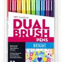 Tombow 56185 Dual Brush Pen Art Markers, Bright, 10-Pack. Blendable, Brush and Fine Tip Markers