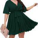 SCOMCHIC Women's Plus Size Summer Dresses Short Sleeve Wrap V Neck A Line Skater Mini Short Dress 3XL