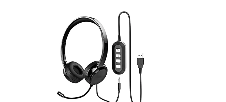 USB Headset with Microphone for PC Laptop, 3.5mm Headphone with Microphone Noise Canceling&Volume Control, Computer Headset with Mute for Skype MS Teams Online Conference, Black