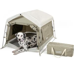 Dog Tent Cotton Fabric, Aluminum Poles and Camping Mat, Outdoor Weatherproof, Dog House Outdoor, Breathable with 2 Side Windows, Portable and Collapsible (Gray, Large)
