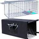 Live Animal Trap Cage with Cover, Cat Trap for Stray Cats 42 Inch Heavy Duty Folding Skunk Traps with Real Door for Raccoons, Opossums, Groundhogs, Skunks, Feral Cats, Squirrels