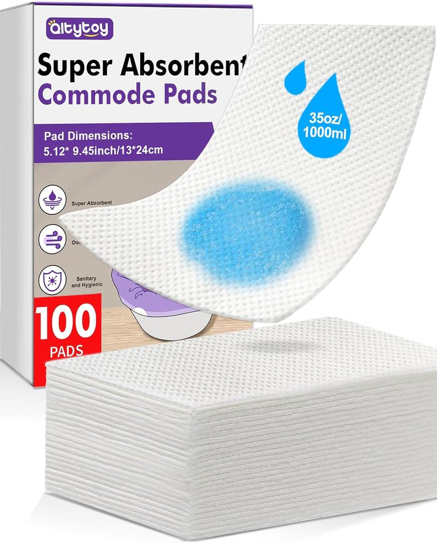 100 Commode Absorbent Pads for Bedside Commode Liners, Disposable Commode Liners Pads with Absorbent Gel, Portable Potty Liner Pads for Toilet Bags Bedpans