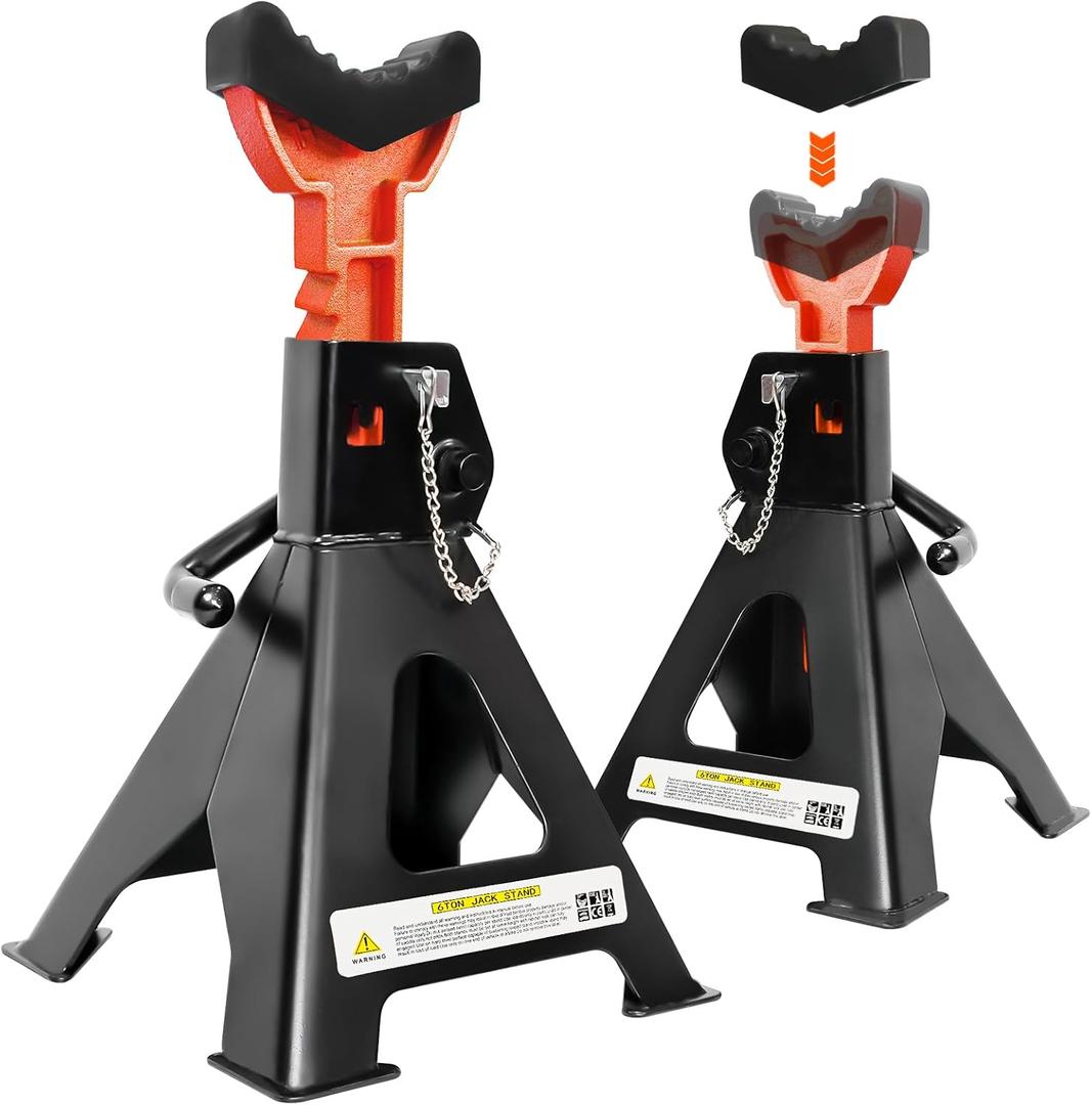 Jack Stands 6 Ton (13,200 LBs), 15.6"-23.4" Adjustable with Double Pin Locking,Heavy Duty Jack Stands with Extra Rubber Pads,Car Lifts for Home Garage 1 Pair Black
