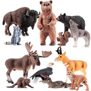 12PCS Large North American Animal Figurines, Realistic Safari Woodland Jungle Animals Figures Toys Includes Crocodile,Wolf,Bear,Deer, Birthday Gift Party Favors Valentine's Day Gifts for Kids