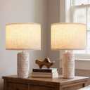 Bedroom Table Lamp Set of 2 for Home and Modern Farmhouse Decor, White Ceramic Bedside Lamps for Living Room and Bedrooms, Nightstand Light for Side Table, Small End Table and Tall Desk (Beige)