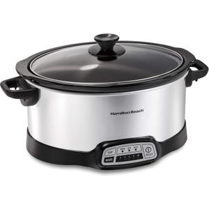 Hamilton Beach 7 Quart Programmable Slow Cooker With Flexible Easy Programming, 5 Cooking Times, Dishwasher-Safe Crock & Lid, Silver (33473)