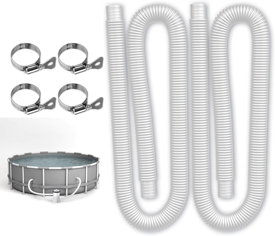 Pool Hoses for Above Ground Pool 1.5" x 59", Pool Hose for Pool Skimmer Surface Pool Pump Pool Filter, 2 Pack with 4 Metal Clamps, Compatible with Pool Filter Pump Sand Filter 1 1/2 Pool Hose