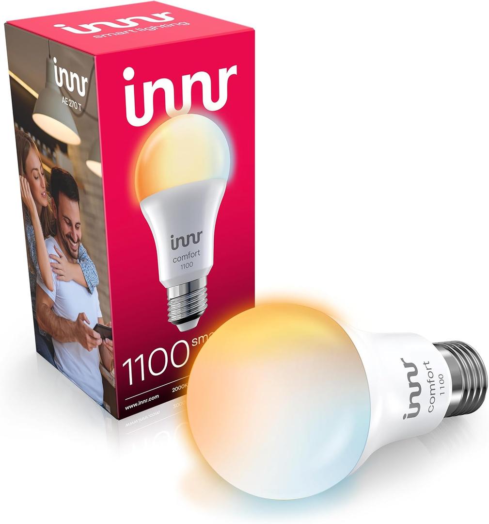 innr Smart Light Bulbs, A19 Zigbee, Works with Philips Hue* and Alexa (Bridge Required), Warm to Cool White, Dimmable, E26 LED Bulb 75 Watt, Soft White Light, 1140lm, 1-Pack