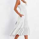 AlvaQ Women Summer Dresses Sleeveless Smocked Midi Dress High Waist Casual Tiered A Line Sundress with Pockets (Red, S)