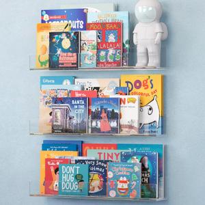 NATURE SUPPLIES Acrylic Bookshelf, Set of 3, 16" Clear Floating Shelves, Modern and Durable Nursery Wall Display for Books and Toys, Stylish Acrylic Shelving for Home or Office Dcor (3 Pack-16.4 Inches)