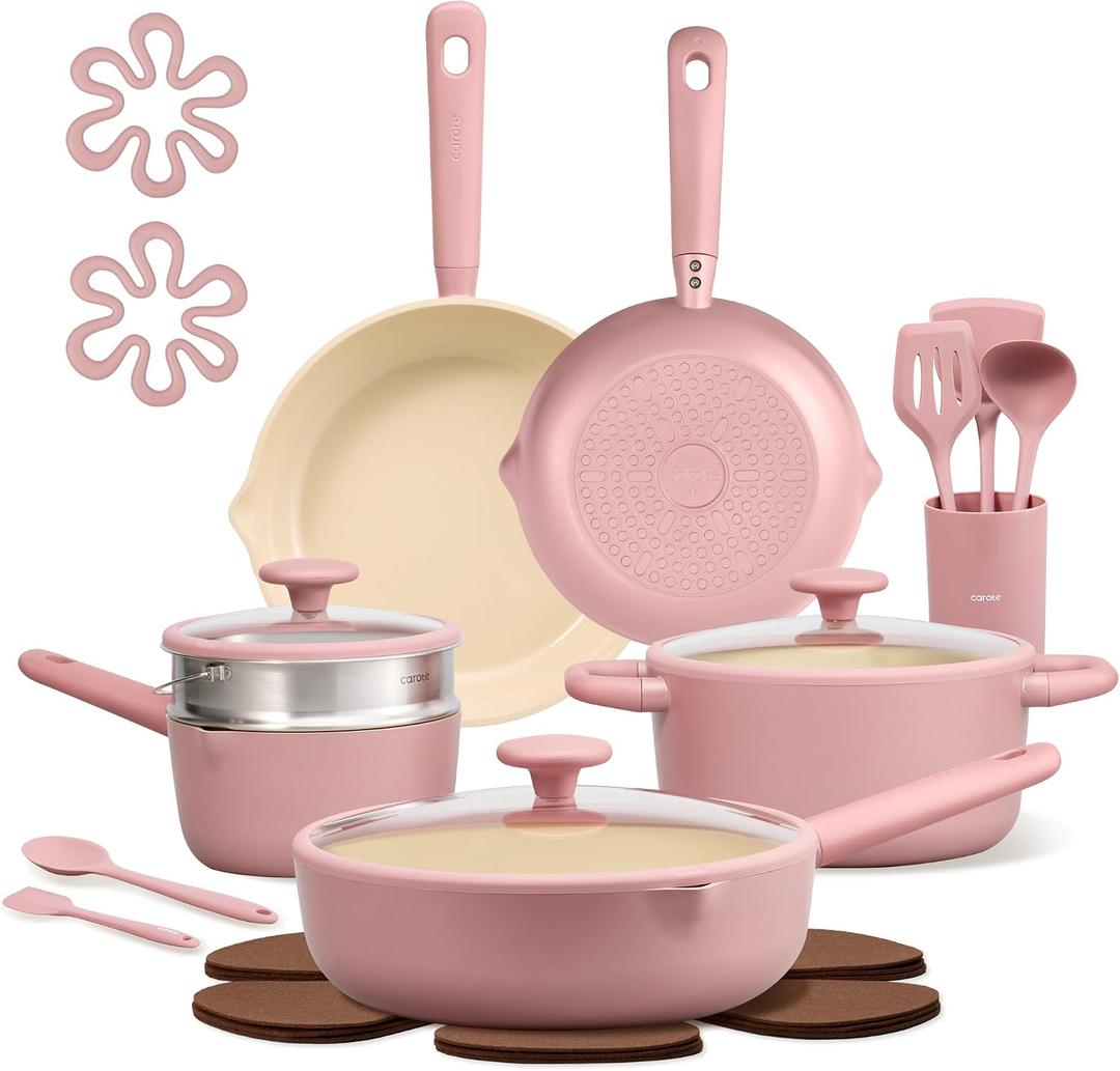 CAROTE 21pcs Cookware Set Nonstick Pots and Pans Set, Ceramic Cookware Set Induction Cookware, Non toxic Healthy Non Stick Kitchen Cooking Set, PFAS PTFE Free, 21 Piece