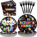 Grencian 96 Pcs Science Party Supplies 350 GSM Science Plates and Napkins Disposable Tableware Set Mad Scientist Dinnerware for Kids Little Scientist Decoration Favors Serves 24