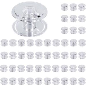 SINGER Class 15 Bobbins for Sewing Machines, Transparent Plastic Bobbins, 50 Count