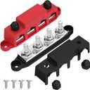 Joinfworld Bus Bar 12V 250A Power Distribution Block 4 x 3/8" Studs Marine Bus Bar 12 Volt Battery Busbar Terminal Block for Automotive, Car, Boat, Solar Wiring - Negative&Positive