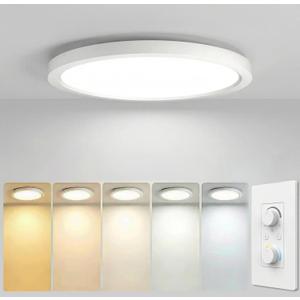 16 Inch 1Pack Super Slim Flush Mount Ceiling Light Fixture,30W 3400LM Dimmable 5CCT Selectable 2700K-5000K Round Light Fixture for Living/Bedroom,Kitchen/Bathroom,Porch &All Indoor Spaces White, 15.8inch-1Pack