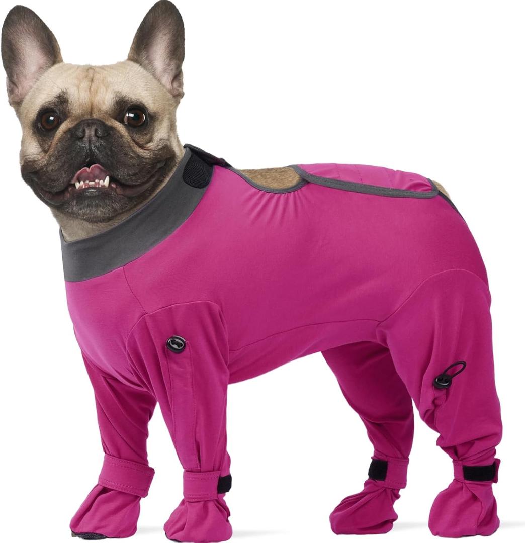ROZKITCH Dog Recovery Suit After Surgery, Prevent Licking & Shedding, Dog E-Collar Alternative Four-Sleeve with Adjustable Leg Straps & Belly Access, Post-Surgery Bodysuit for Medium Dogs Rosered Medium
