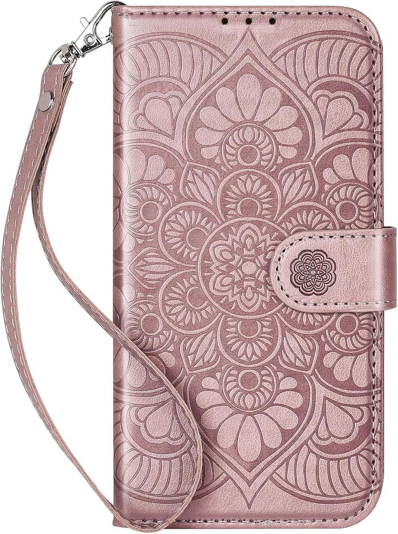 Wallet Case for iPhone 13,[RFID Blocking] 3 Card Holder Stand with Credit Card Slot PU Leather Magnetic Protective Flip Cover for iPhone 13 (Rose Gold)