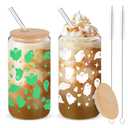 Acellegic 2 Packs Halloween Glass Cups 16oz Halloween Boo Baskets Stuffers Ghost Glass Cups with Lids Straws Glow in the Dark Iced Coffee Cup Gifts for Women Adults Teens Girls Party Decor (Ghost)