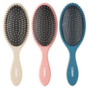 Conair Detangling Hair Brush Set, 3-Pack Detangler Brushes for Wet or Dry Hair, Gentle Detangler for All Hair Types, Bristle Hair Brushes for Women, Beige, Navy, and Coral