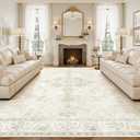 Washable 9x12 Area Rugs: Large Vintage Floral Soft Rug Non Slip Low Pile Stain Resistant Carpet for Living Room Bedroom Dining Room Office Playroom (Beige, 9'x12')