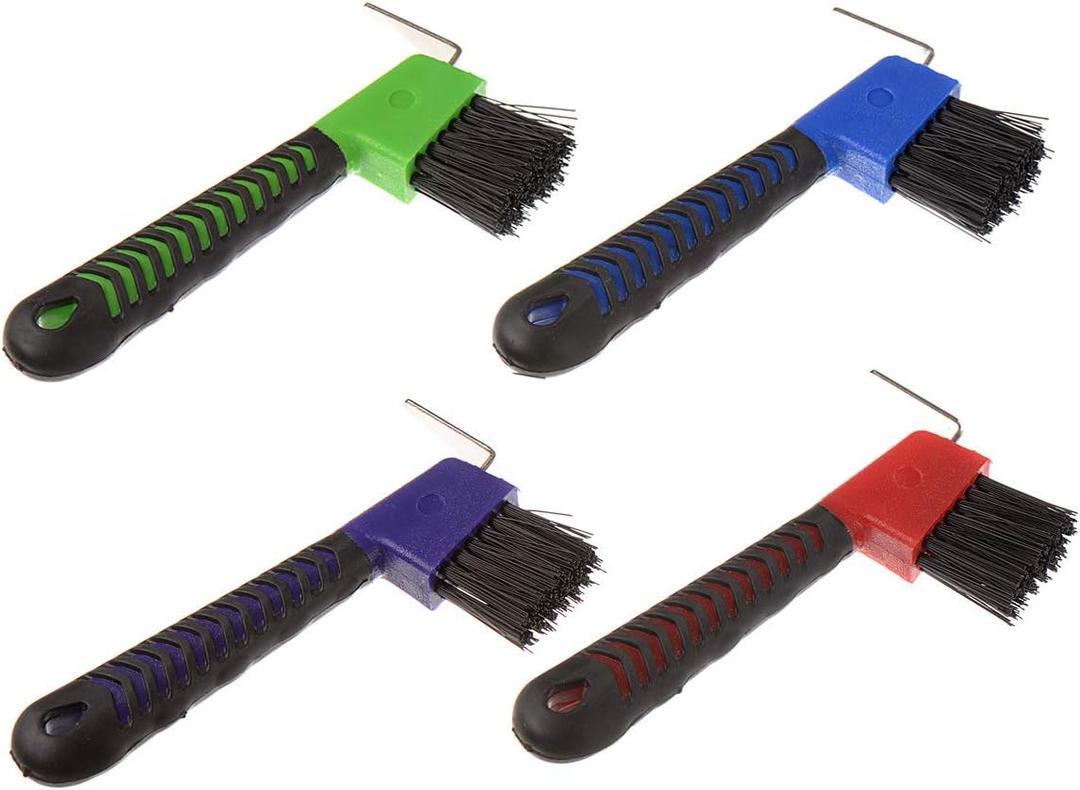 BOTH WINNERS 4Pcs Horse Hoof Pick Brushes, with Soft Touch Rubber Handle