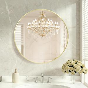 DUMOS 30 Inch Round Wall Mirror, Bathroom Mirror, Gold | Metal Frame, HD Reflection Shatterproof Glass Vanity, Decor for Bathroom Vanity Bedroom Entryway Glod Round, 30"L x 30"W