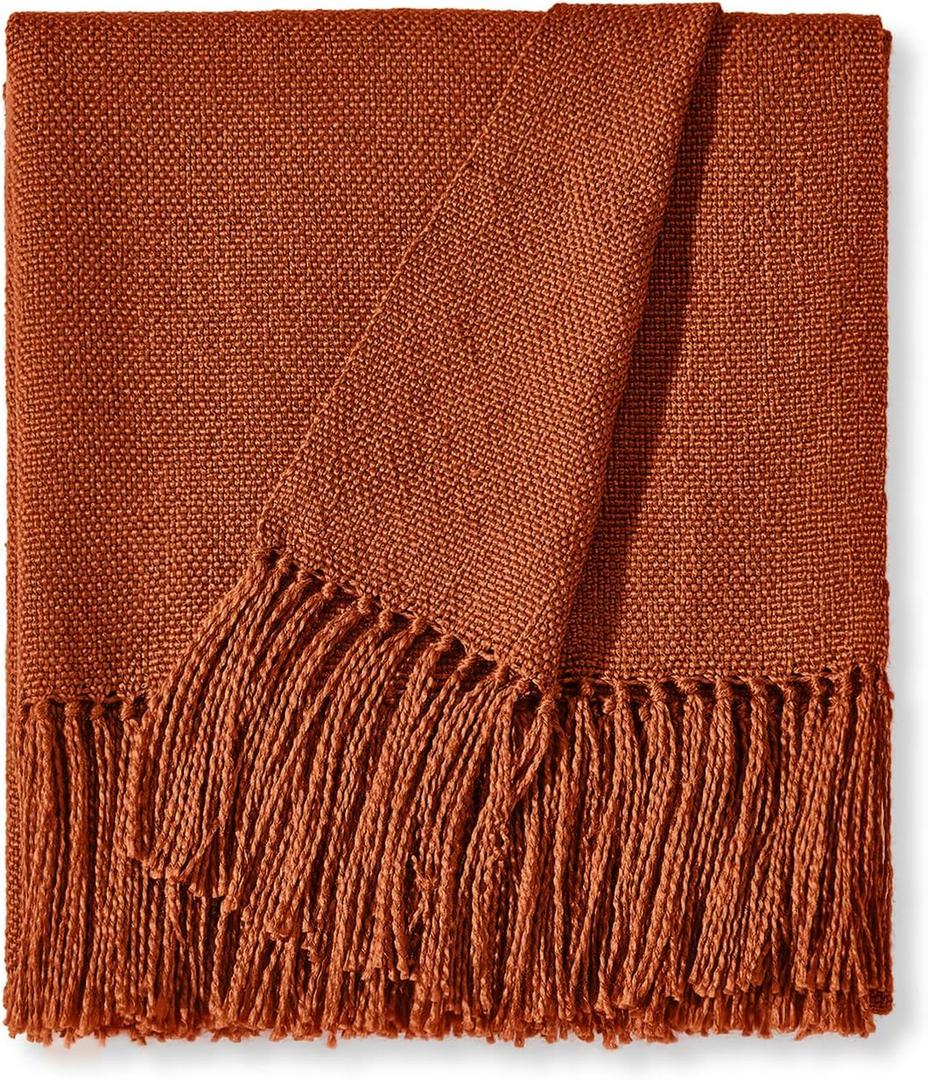 CozeCube Rust Throw Blanket for Couch, Boho Blanket with Fringe Tassel, Lightweight Fall Throw for Bed, Living Room Outdoor, Gift, Rust Orange, 60"x80"