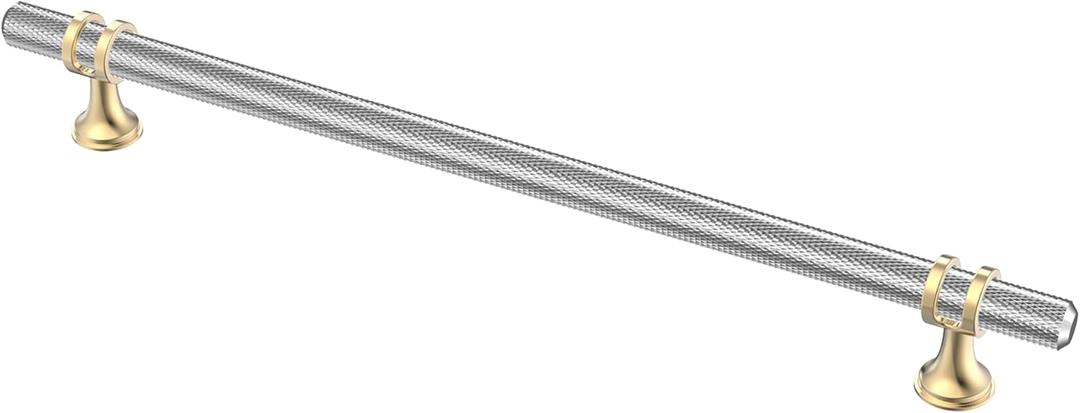 Alzassbg 10 Pack Satin Nickel and Gold Cabinet Pulls, 10 Inch(254mm) Hole Centers Kitchen Hardware Knurled Cabinet Handles for Cabinets and Drawers AL3087KGP-BSN
