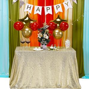 Sparkly Champagne Gold Sequin Tablecloth Rectangle 60" x 102" Glitter Table Cover Metallic Sequence Table Clothes for Birthday Party Baby Shower Wedding